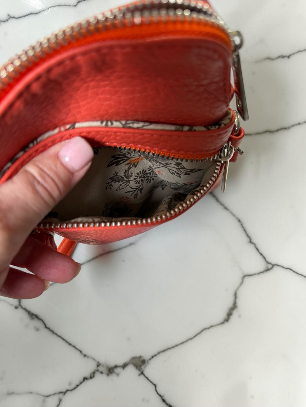 Genuine Leather Small Crossbody Phone Bag Orange Y2K Multi-Pocket Boho Purse - Picture 5 of 6